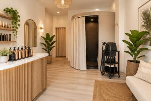 Interior of a boutique spray tan studio for sale in Delray Beach, FL, address confidential