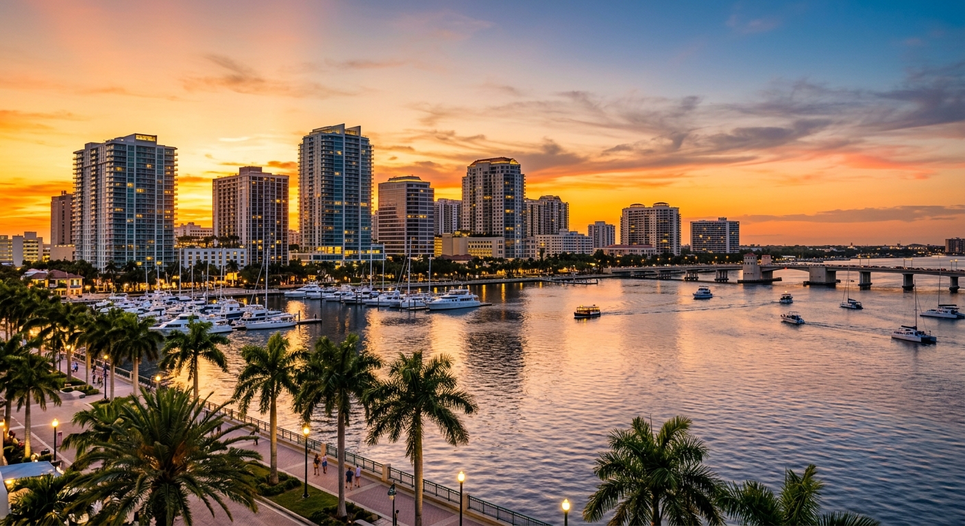 Downtown West Palm Beach skyline and waterfront, Florida